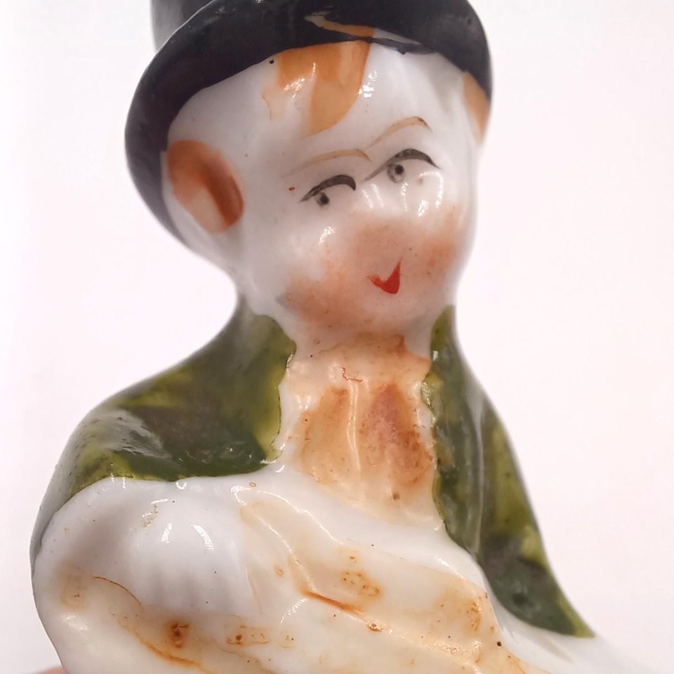 Vintage Occupied Japan Porcelain Boy in Top Hat Playing Guitar Figurine