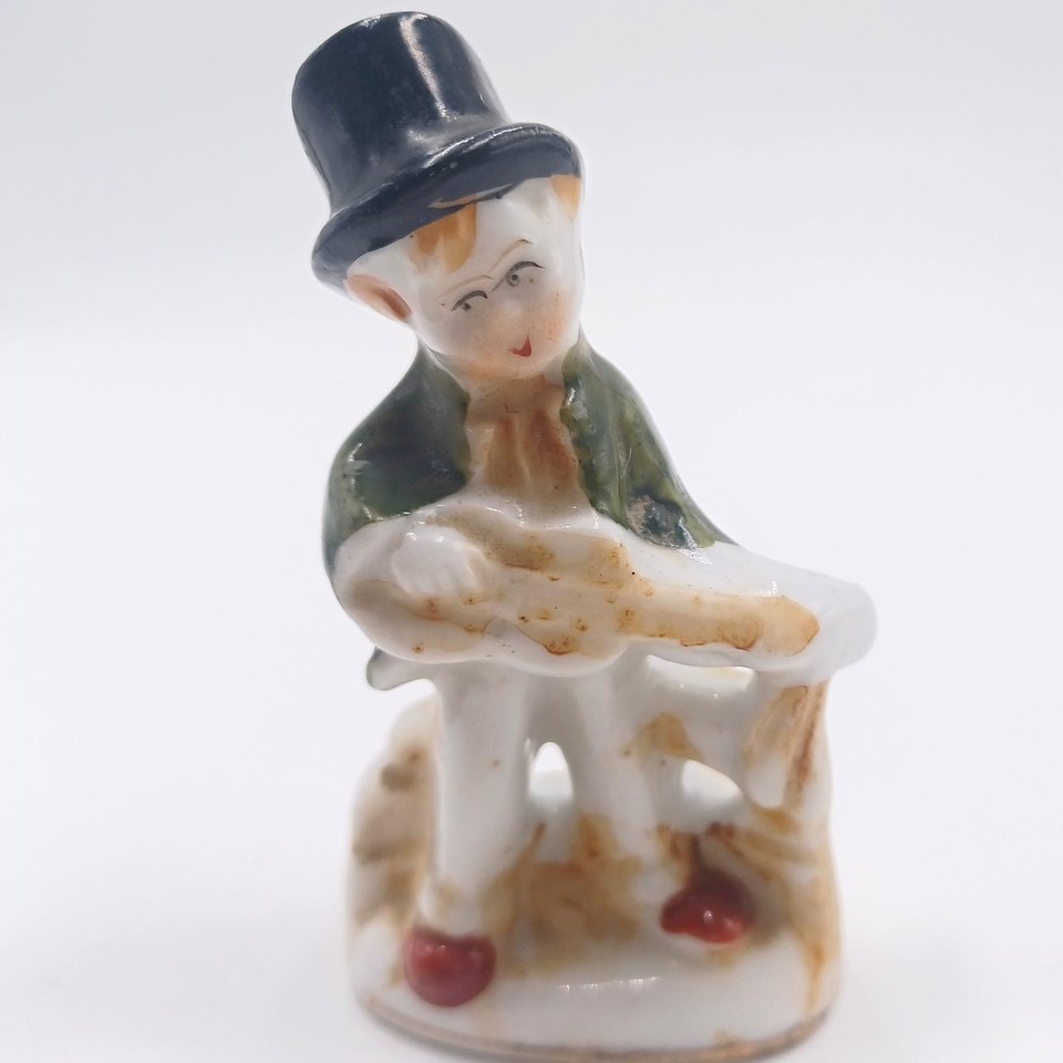 Vintage Occupied Japan Porcelain Boy in Top Hat Playing Guitar Figurine