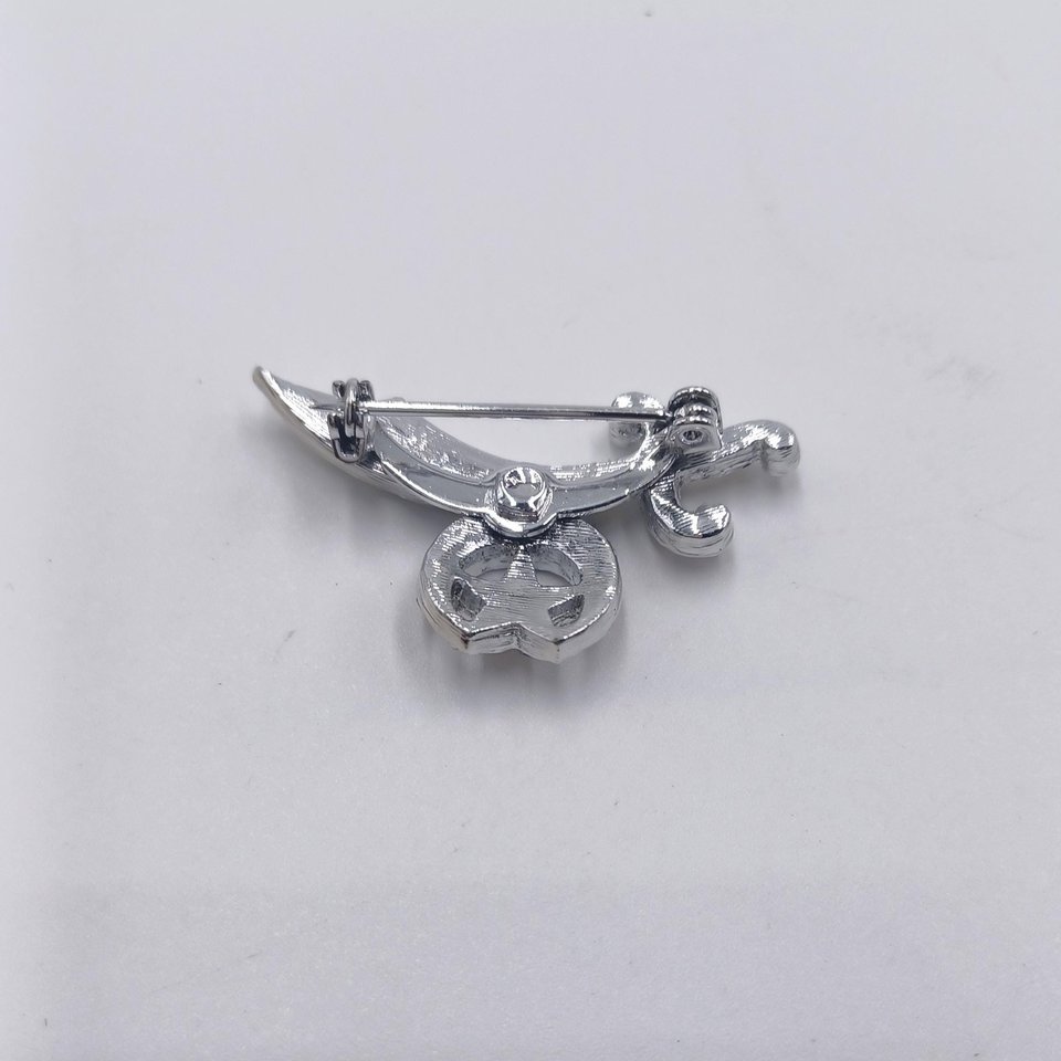 Shriner Masonic Scimitar Crescent & Star Over 30 AB Rhinestones Silver Tone Pin
