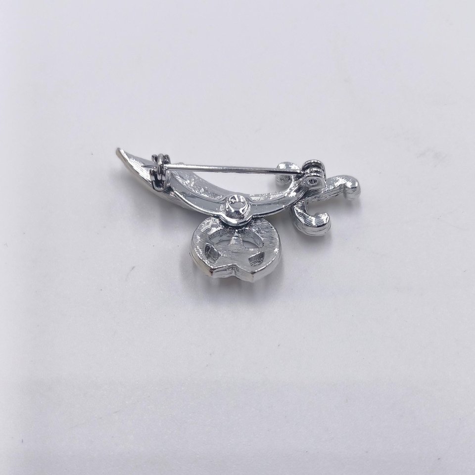Shriner Masonic Scimitar Crescent & Star Over 30 AB Rhinestones Silver Tone Pin