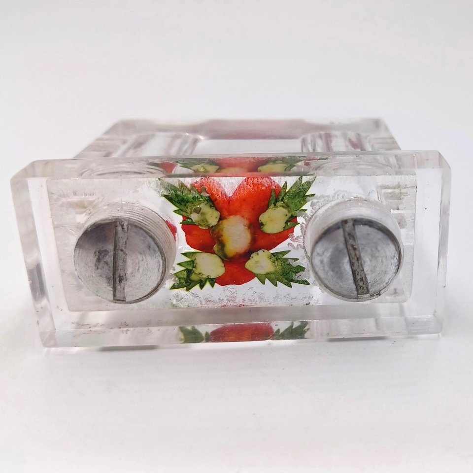 Vintage Lucite Salt and Pepper Single Unit with Encased Rose in the Center