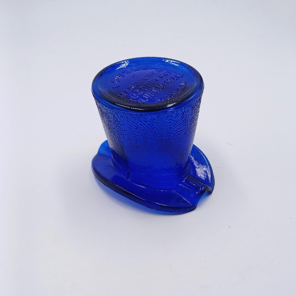 Vintage Cobalt Blue Glass Lowell Hand Cream Deodorant Blue Gem Cream Top Hat Ashtray