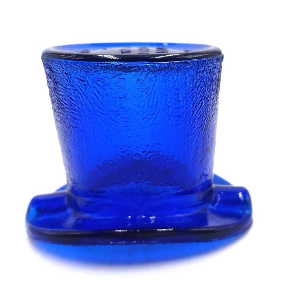 Vintage Cobalt Blue Glass Lowell Hand Cream Deodorant Blue Gem Cream Top Hat Ashtray