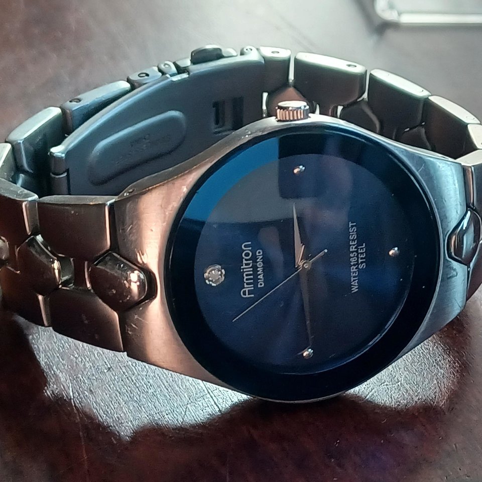 Armitron Diamond Mens Blue Face Link Bracelet Quartz Watch, New Battery