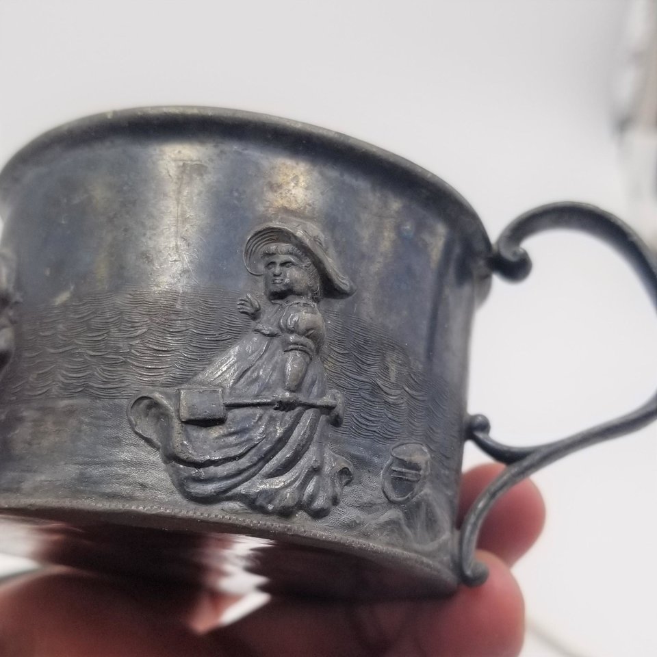 Antique Queen City Silver Co. Silver Plate Sun Bonnet Childrens Cup, Very Old