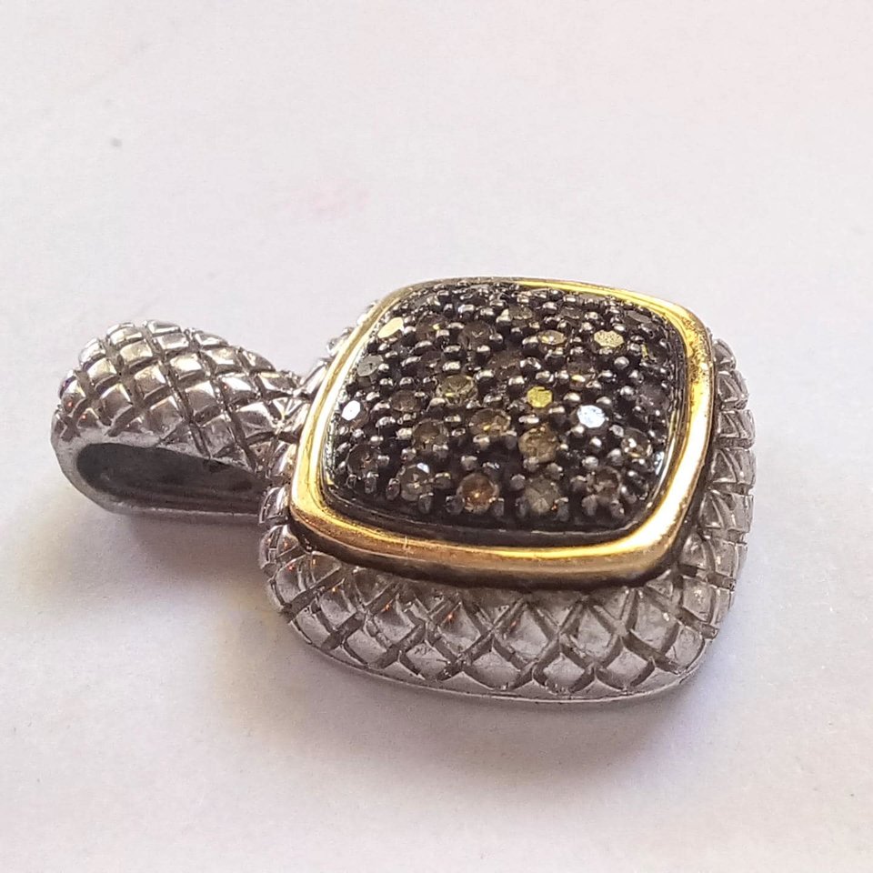 Vintage Alwand Vahan Sterling and 14K Gold Pavé Diamonds Pendant, Vahan Jewelers