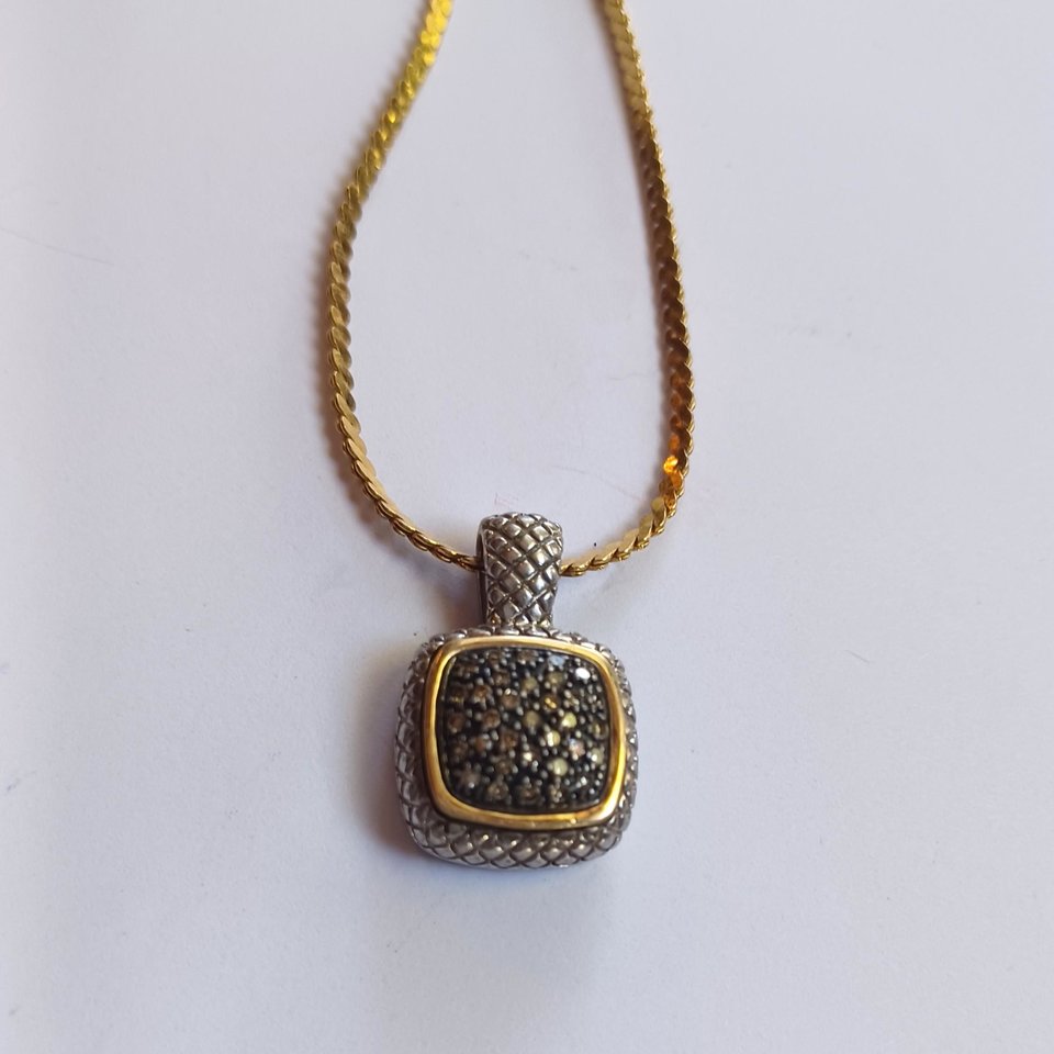 Vintage Alwand Vahan Sterling and 14K Gold Pavé Diamonds Pendant, Vahan Jewelers
