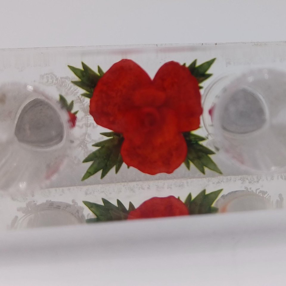 Vintage Lucite Salt and Pepper Single Unit with Encased Rose in the Center