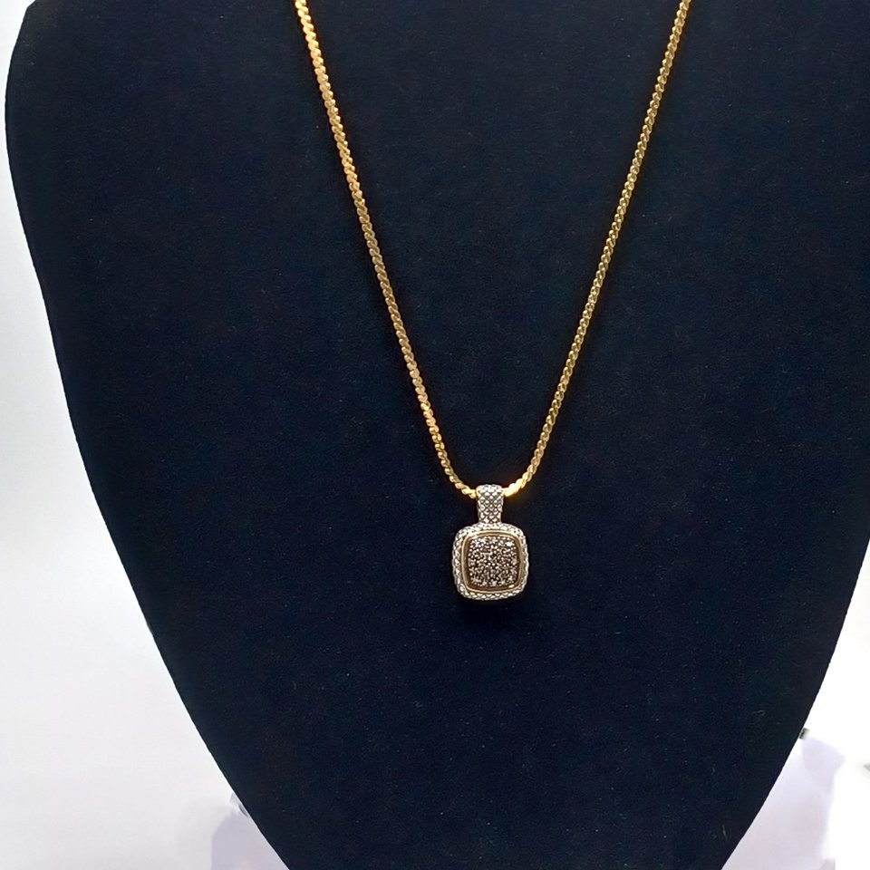 Vintage Alwand Vahan Sterling and 14K Gold Pavé Diamonds Pendant, Vahan Jewelers