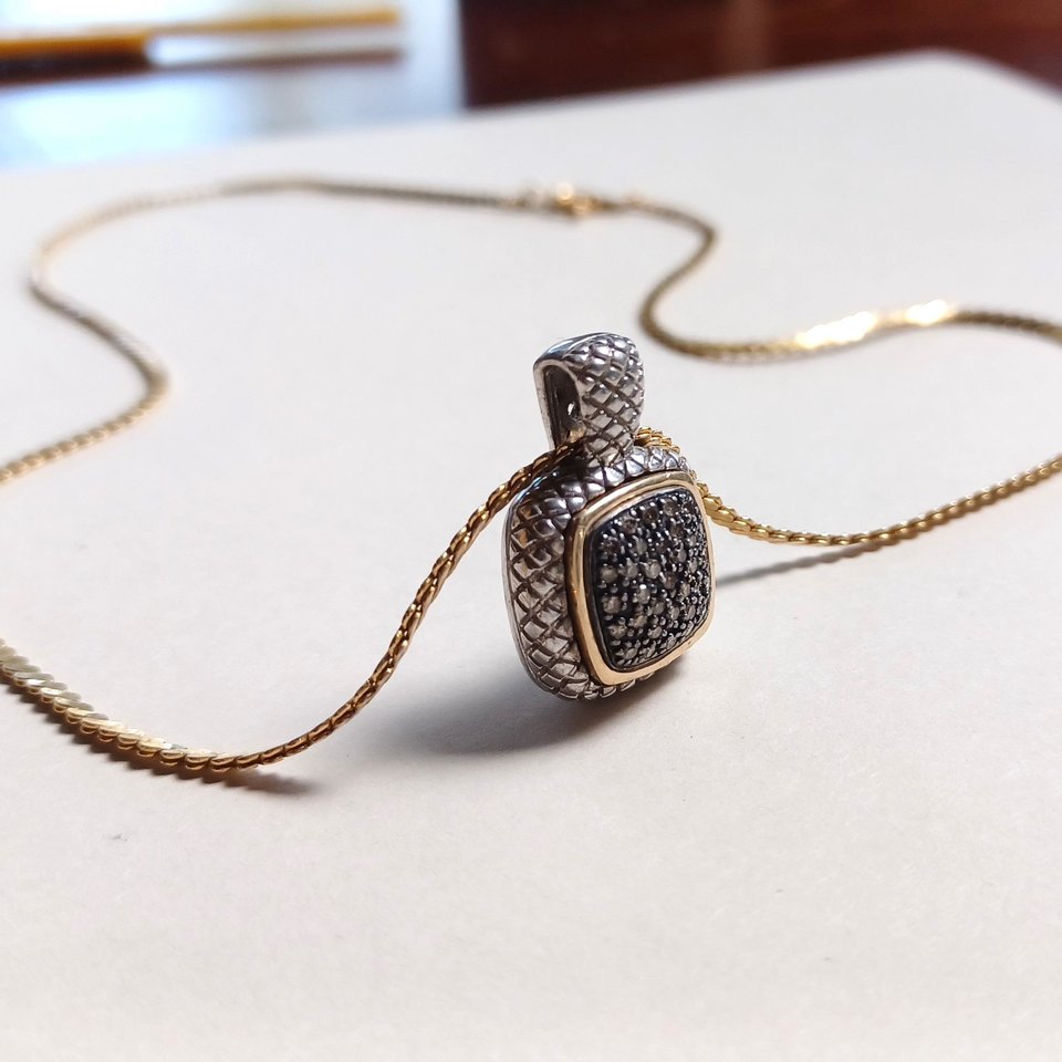 Vintage Alwand Vahan Sterling and 14K Gold Pavé Diamonds Pendant, Vahan Jewelers