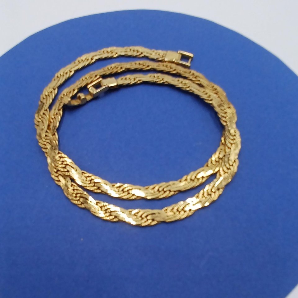 Vintage Shiny Gold Tone Flat Rope 6mm Chain Necklace, Mid Century, Vintage Jewelry, Work Necklace