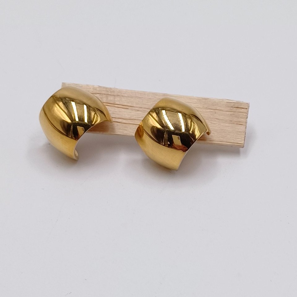 Vintage MONET Chunky and Wide Gold Tone Hoop Pierced Earrings