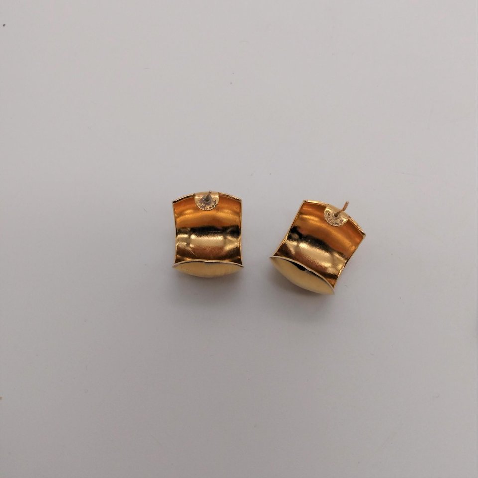 Vintage MONET Chunky and Wide Gold Tone Hoop Pierced Earrings
