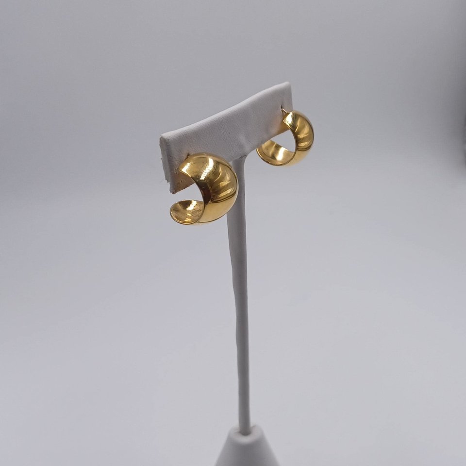 Vintage MONET Chunky and Wide Gold Tone Hoop Pierced Earrings