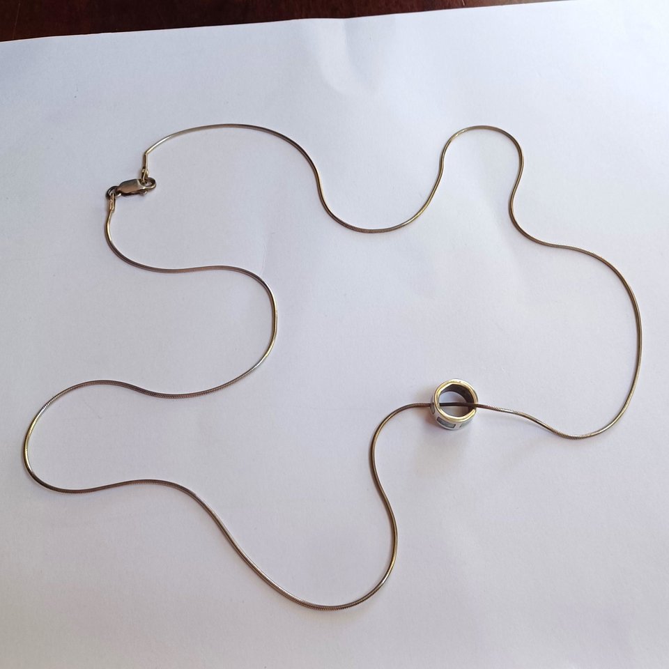 Vintage Sterling Silver Ring Pendant with Opal Inlay on Silver Snake Chain Pendant Necklace