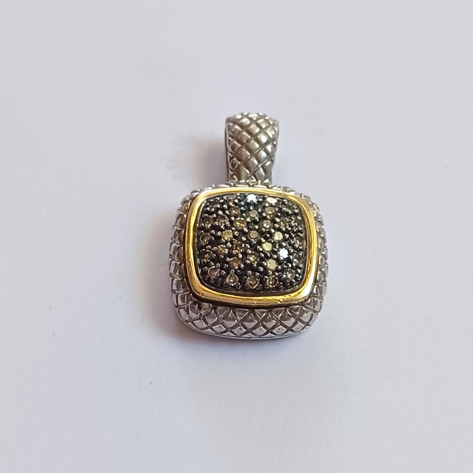 Vintage Alwand Vahan Sterling and 14K Gold Pavé Diamonds Pendant, Vahan Jewelers