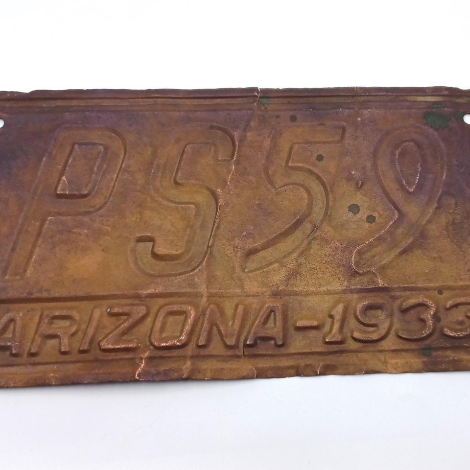Vintage Arizona 1933 Copper Licence Plate, Collectible, Man Cave Item, Gift for Him, Garage Decor