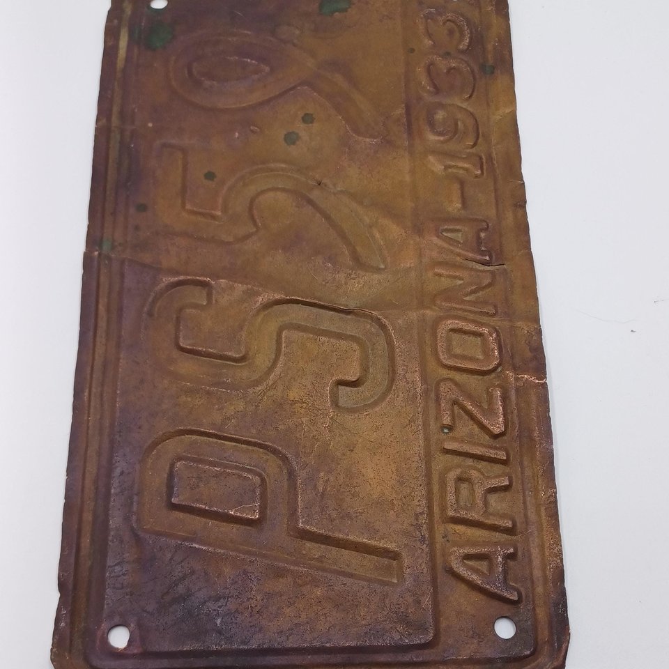 Vintage Arizona 1933 Copper Licence Plate, Collectible, Man Cave Item, Gift for Him, Garage Decor