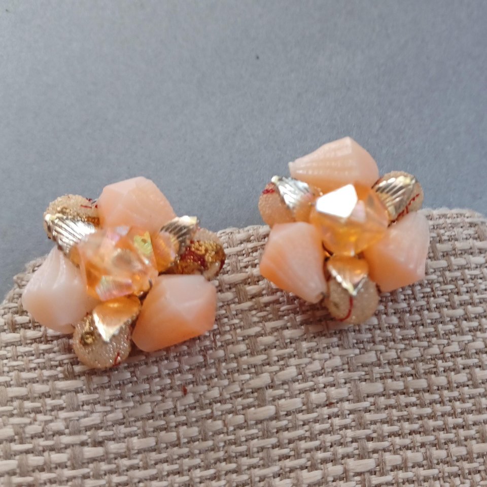 Vintage 1950's Hong Kong Bright Summertime Orange Beaded Necklace and Earrings Jewelry Set