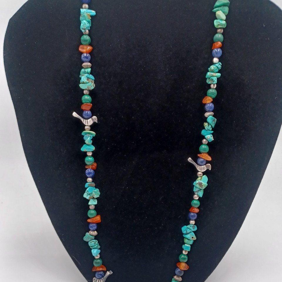 Vintage Southwestern Natural Turquoise, Malachite, Carnelian and Lapis Lazuli Beaded Necklace