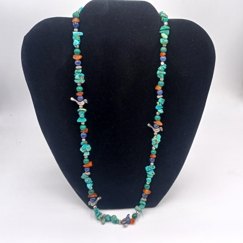 Vintage Southwestern Natural Turquoise, Malachite, Carnelian and Lapis Lazuli Beaded Necklace