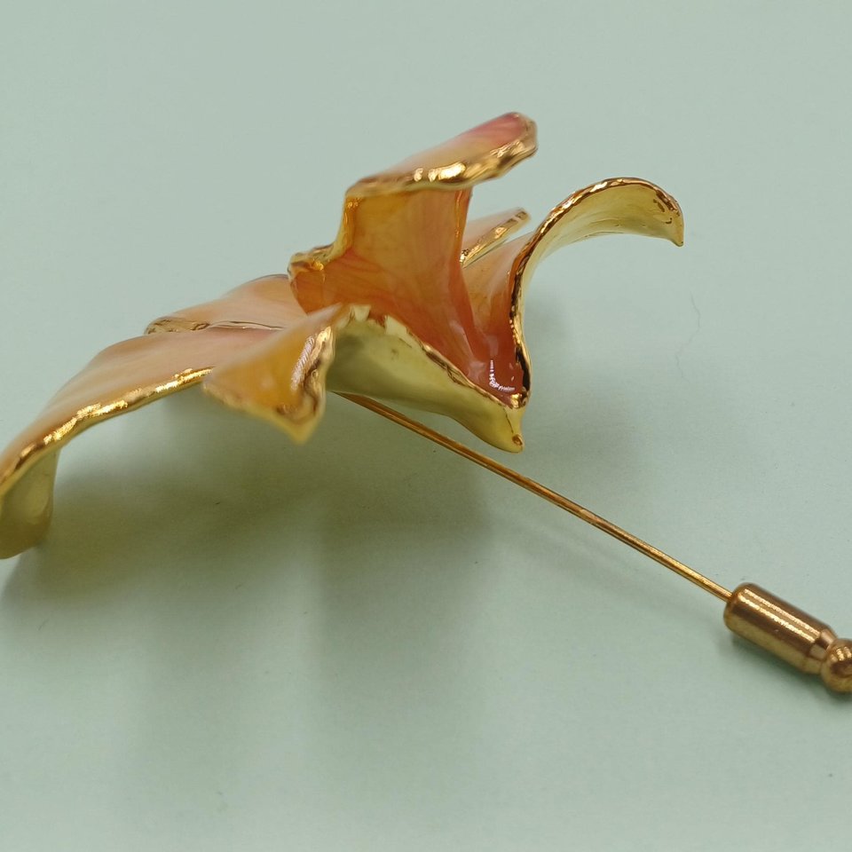 Vintage Real Orchid Gold Plated Edges and Back Brooch Stick Pin, Mother's Day Gift, Flower Pin