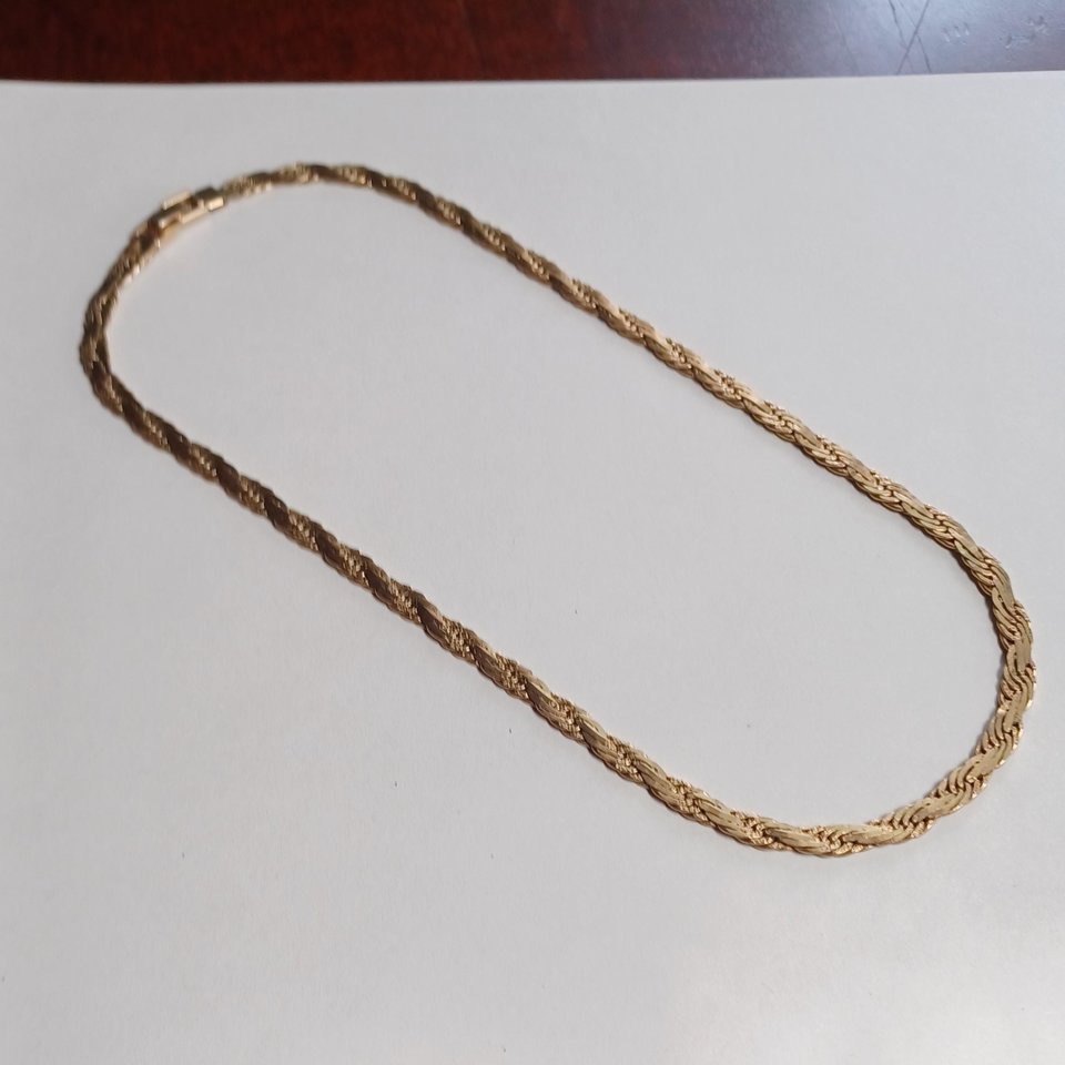 Vintage Shiny Gold Tone Flat Rope 6mm Chain Necklace, Mid Century, Vintage Jewelry, Work Necklace