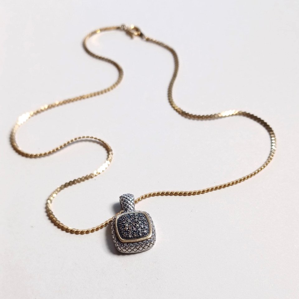 Vintage Alwand Vahan Sterling and 14K Gold Pavé Diamonds Pendant, Vahan Jewelers