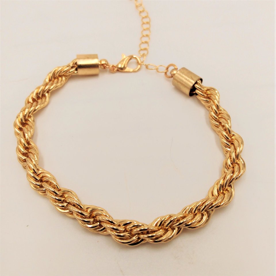 Shiny Vintage Chunky Gold Tone Rope Chain Bracelet for Women