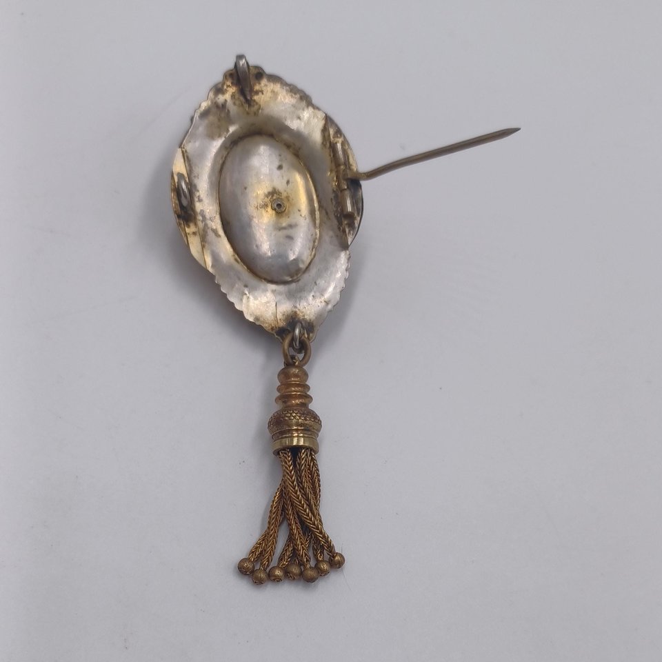 Antique Victorian Gold Filled Etruscan Revival Tassel Brooch Pendant, Mourning Jewelry