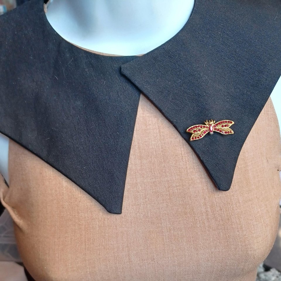 Vintage Gold Tone with Deep Red Rhinestones Winged Insect Brooch, Mid Century Brooch, Stamped Made in the USA