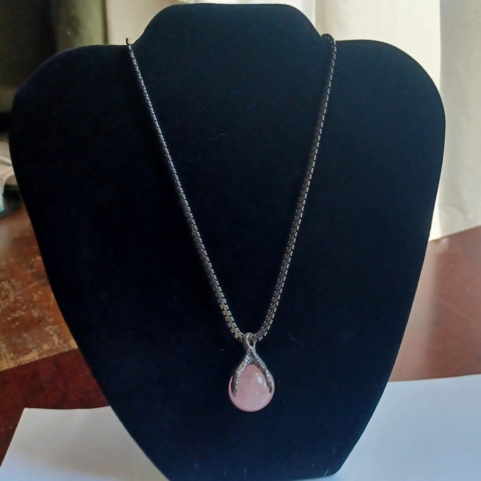 Vintage Sterling Silver Dragon Claw Rose Quartz Orb Pendant Necklace and Chain