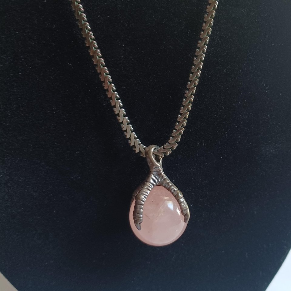 Vintage Sterling Silver Dragon Claw Rose Quartz Orb Pendant Necklace and Chain