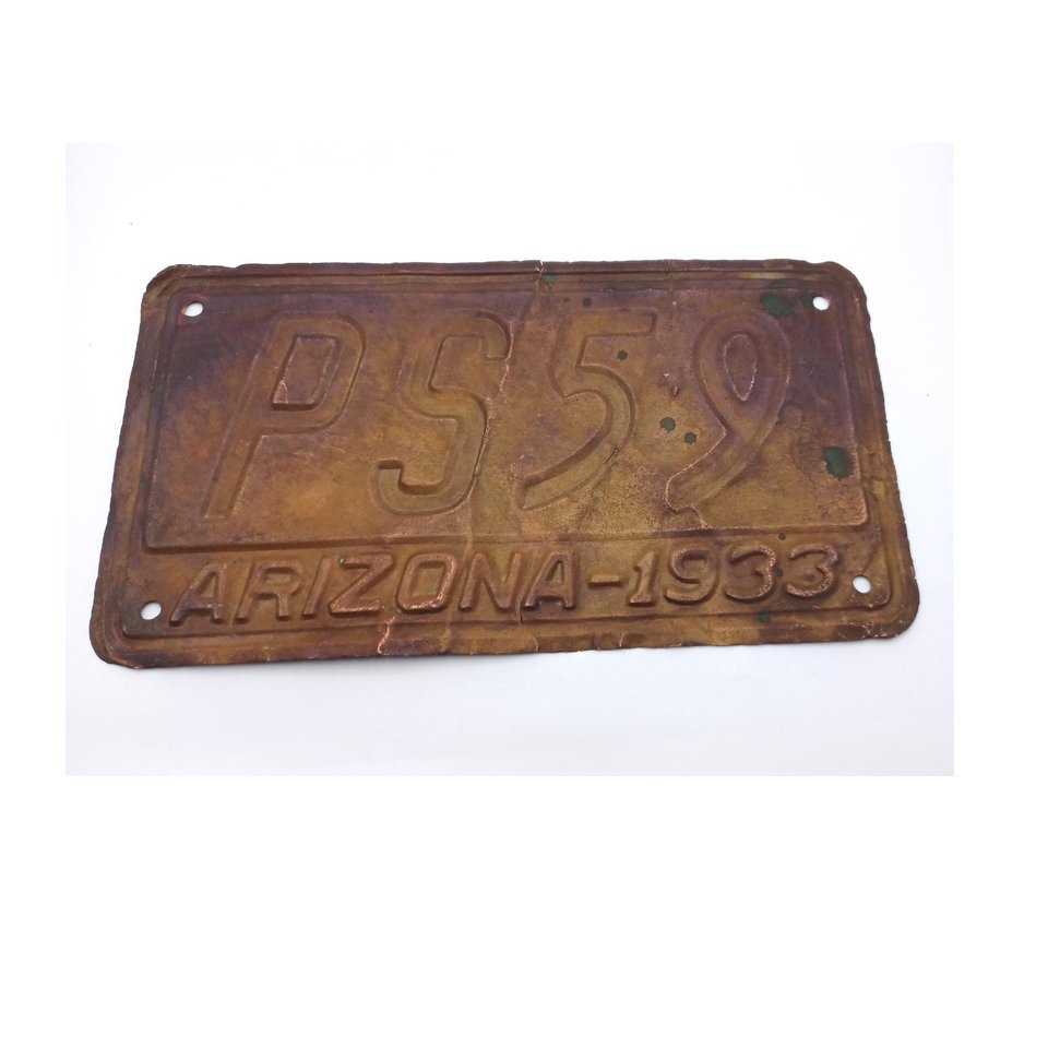 Vintage Arizona 1933 Copper Licence Plate, Collectible, Man Cave Item, Gift for Him, Garage Decor