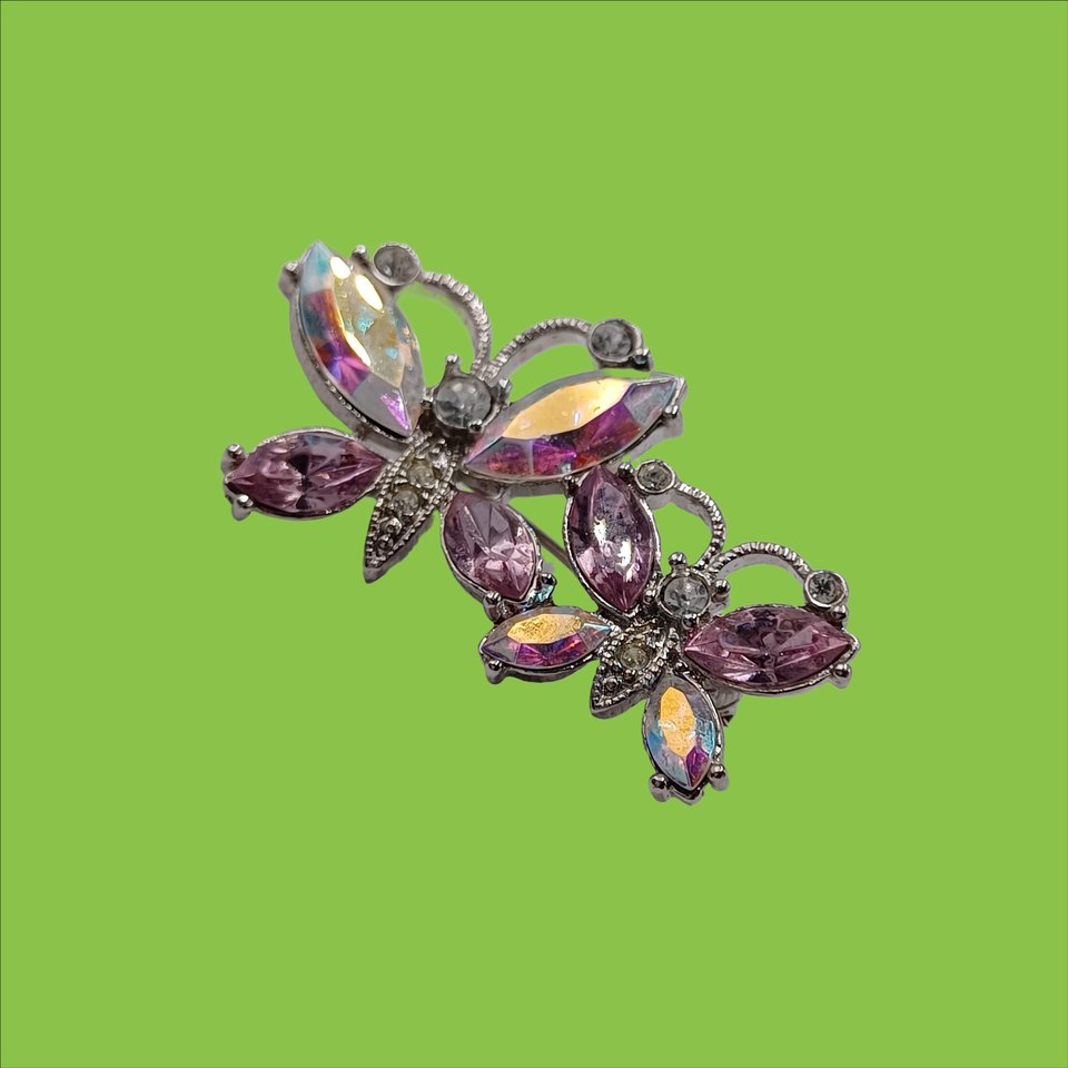 Pretty Pink AVON Dual Butterflies  Pink AB Rhinestones Brooch, Gift for Friend, Spring Time