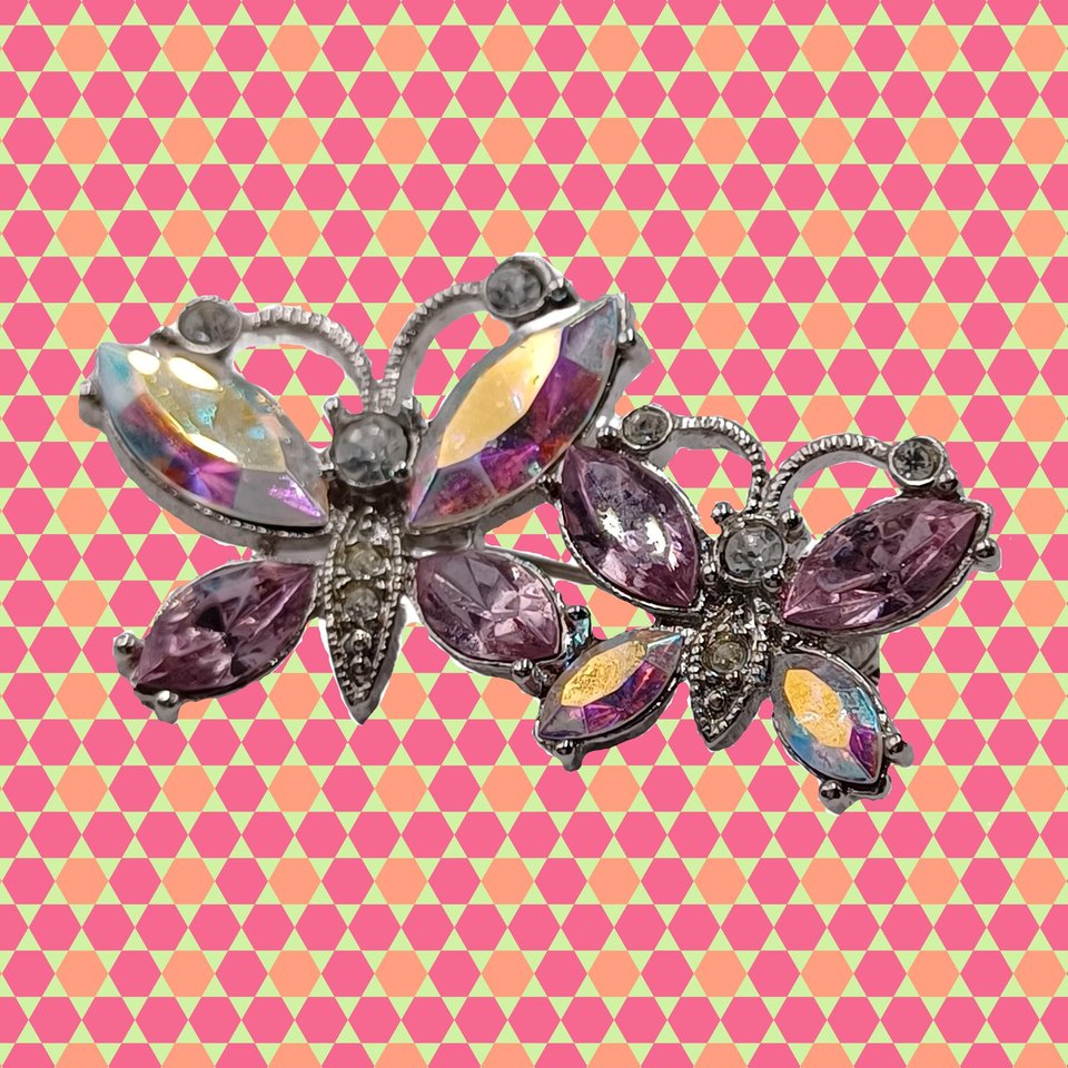 Pretty Pink AVON Dual Butterflies  Pink AB Rhinestones Brooch, Gift for Friend, Spring Time