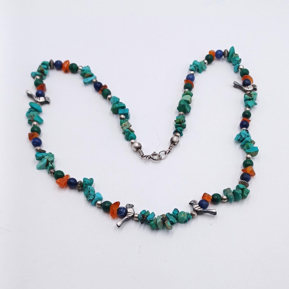 Vintage Southwestern Natural Turquoise, Malachite, Carnelian and Lapis Lazuli Beaded Necklace