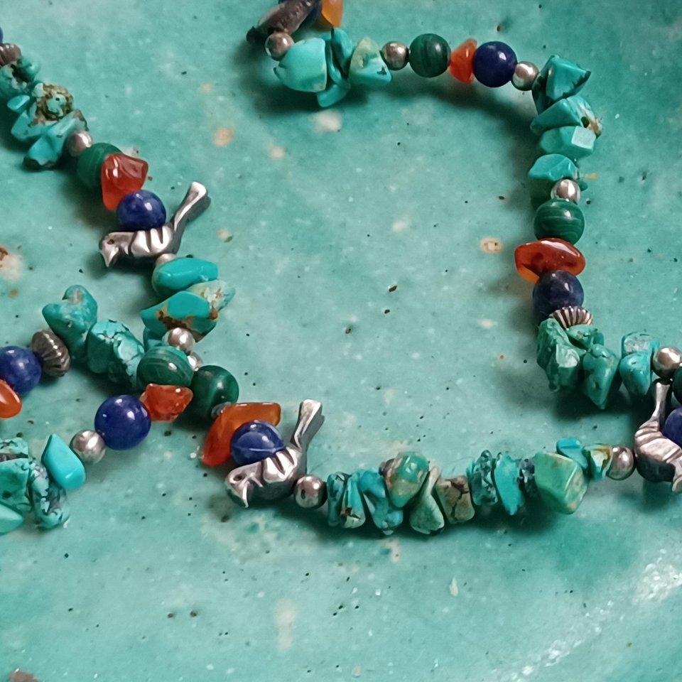 Vintage Southwestern Natural Turquoise, Malachite, Carnelian and Lapis Lazuli Beaded Necklace