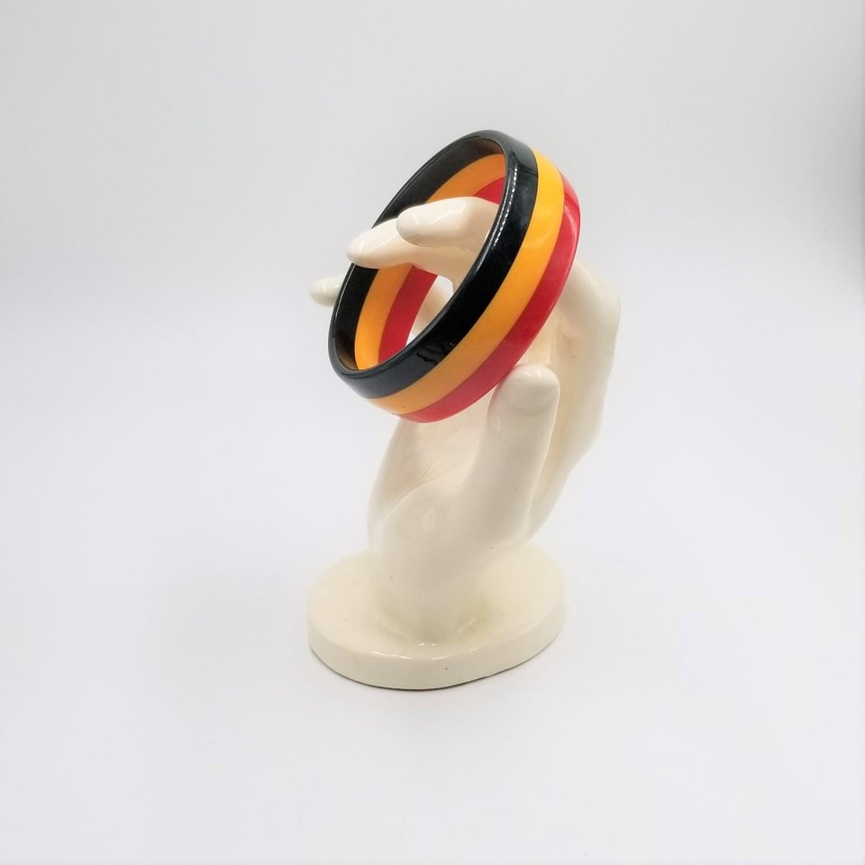 Vintage Genuine Bakelite Laminate "Red White and Blue" Bangle Bracelet