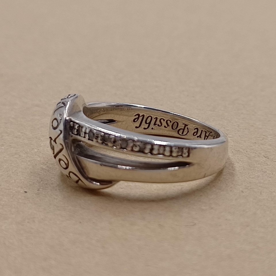Bradford Gold Exchange Sterling Silver  "Believe All Things are Possible" Crossover Ladies Ring, Size 5.5, Christian Ring