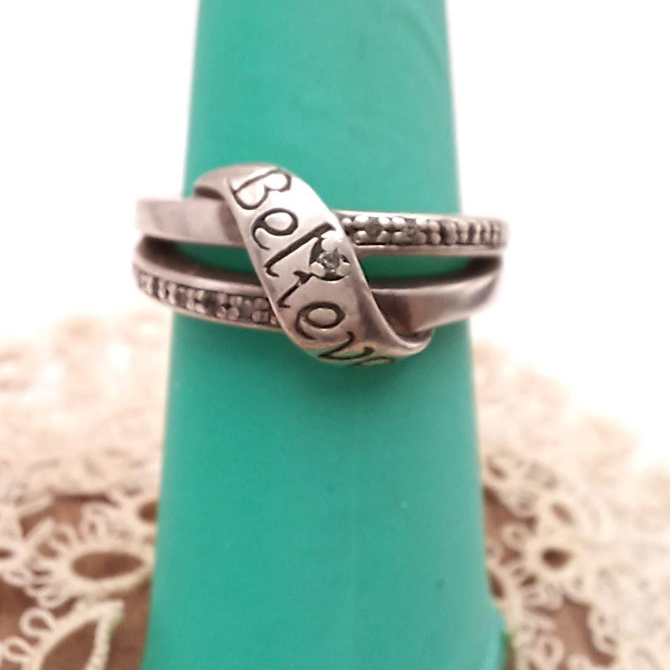 Bradford Gold Exchange Sterling Silver  "Believe All Things are Possible" Crossover Ladies Ring, Size 5.5, Christian Ring