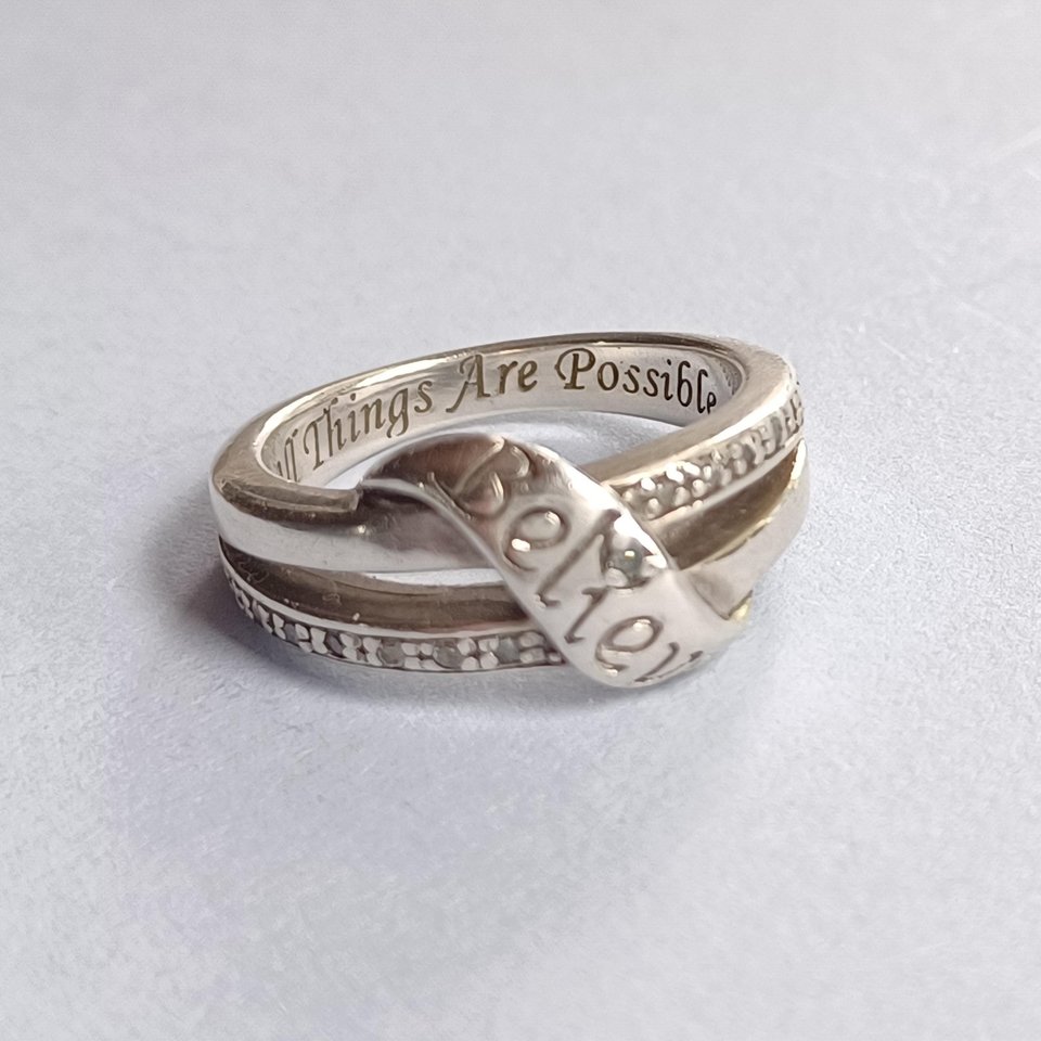Bradford Gold Exchange Sterling Silver  "Believe All Things are Possible" Crossover Ladies Ring, Size 5.5, Christian Ring