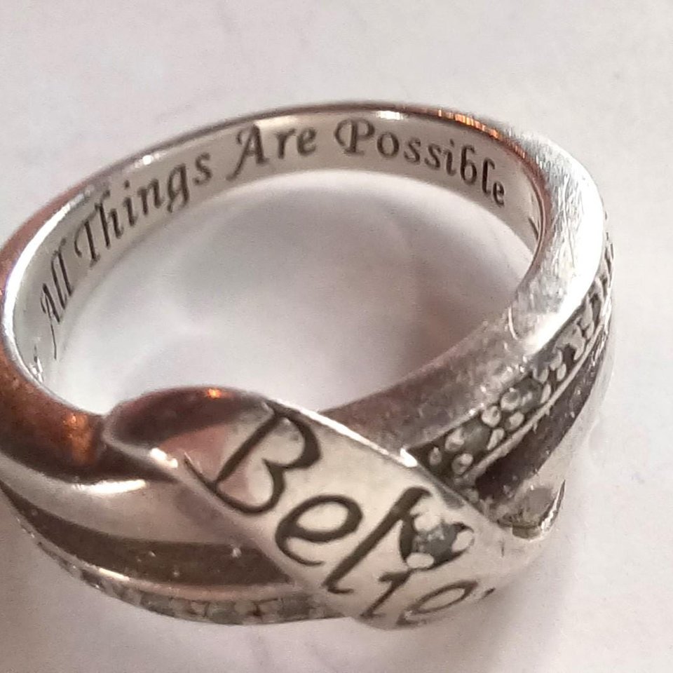 Bradford Gold Exchange Sterling Silver  "Believe All Things are Possible" Crossover Ladies Ring, Size 5.5, Christian Ring