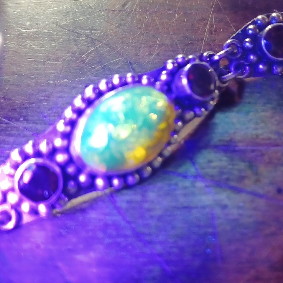 Sterling Silver with Amber and Garnet Stones Panel Link Bracelet