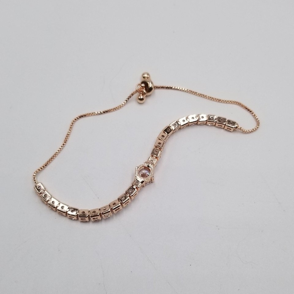 Rose Gold Tone Cubic Zirconia Adjustable Slide Tennis Bracelet, Gift for Her