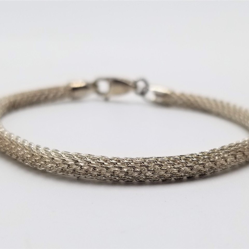 Sterling Silver 925 Italy Fine Mesh Rolled Tube Chain Bracelet, Gift for her