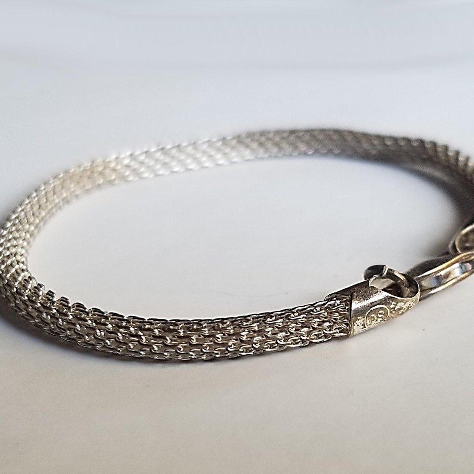 Sterling Silver 925 Italy Fine Mesh Rolled Tube Chain Bracelet, Gift for her