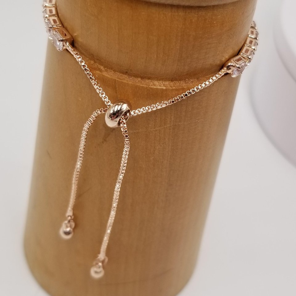 Rose Gold Tone Cubic Zirconia Adjustable Slide Tennis Bracelet, Gift for Her