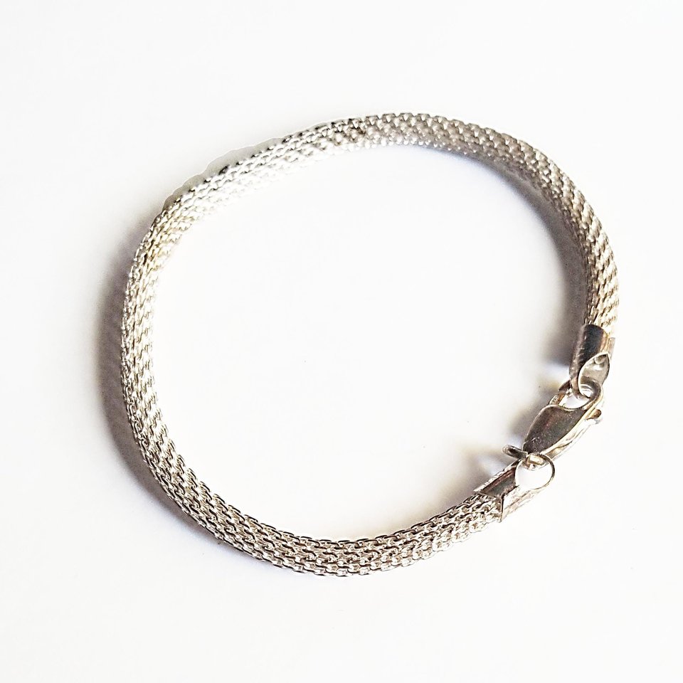 Sterling Silver 925 Italy Fine Mesh Rolled Tube Chain Bracelet, Gift for her