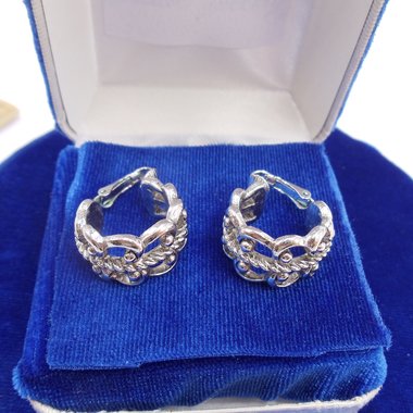 Vintage AVON Silver Tone Wide Clip On Hoop Earrings